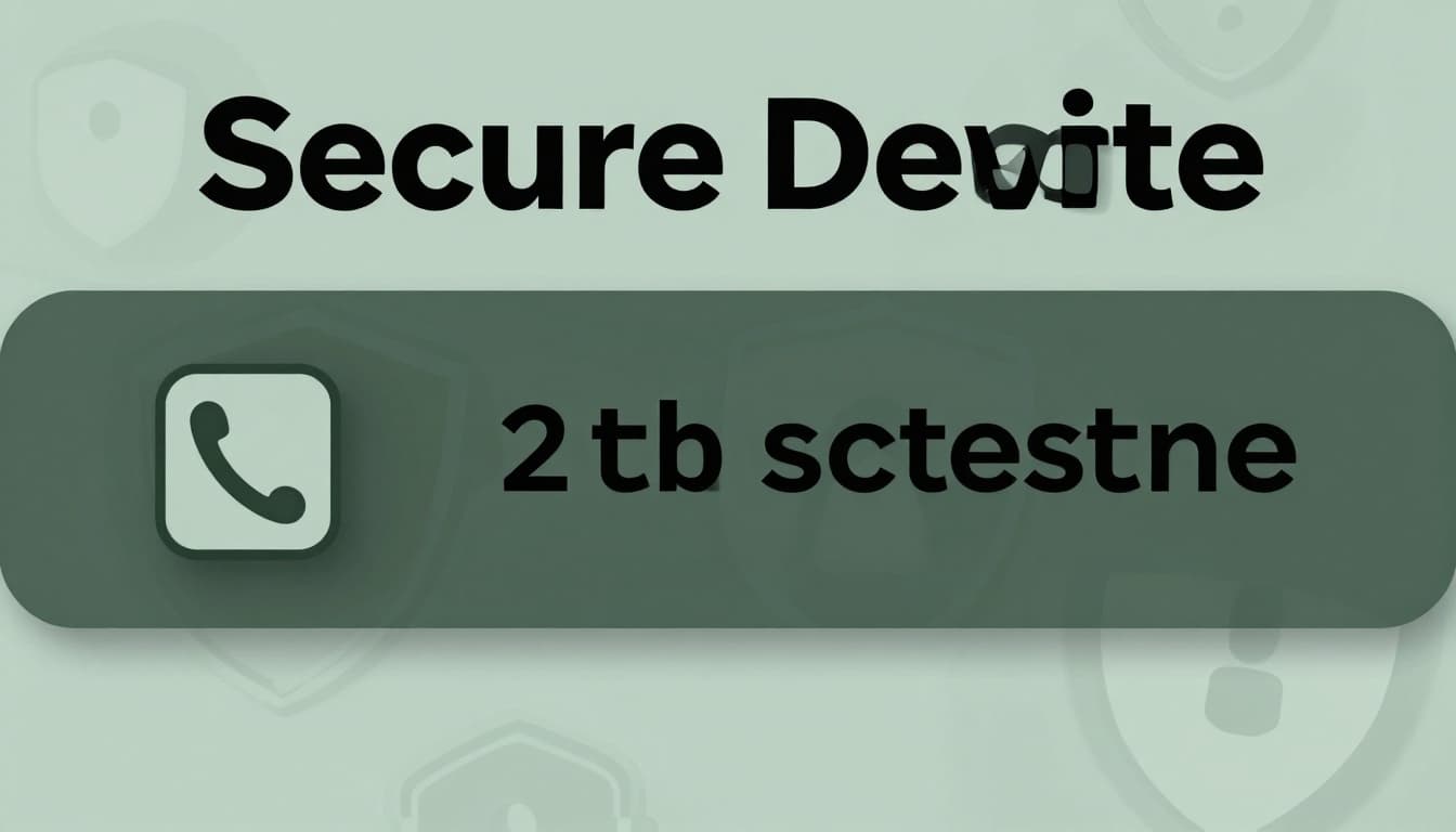 Symbolic illustration of a locked padlock icon with phone and shield in the background, representing device security settings like 2FA enabled. Bold 'Secure Device' headline in Montserrat Black font on a muted dark-green band, clean lines, soft glow, high contrast, and consistent palette.